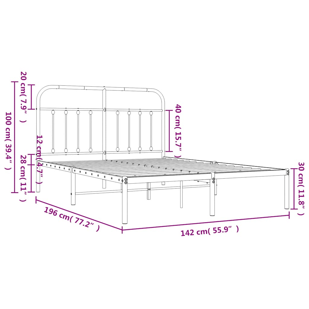 vidaXL Bed Frame | White | Steel | Double | Bed Frame | Rectangular | Durable