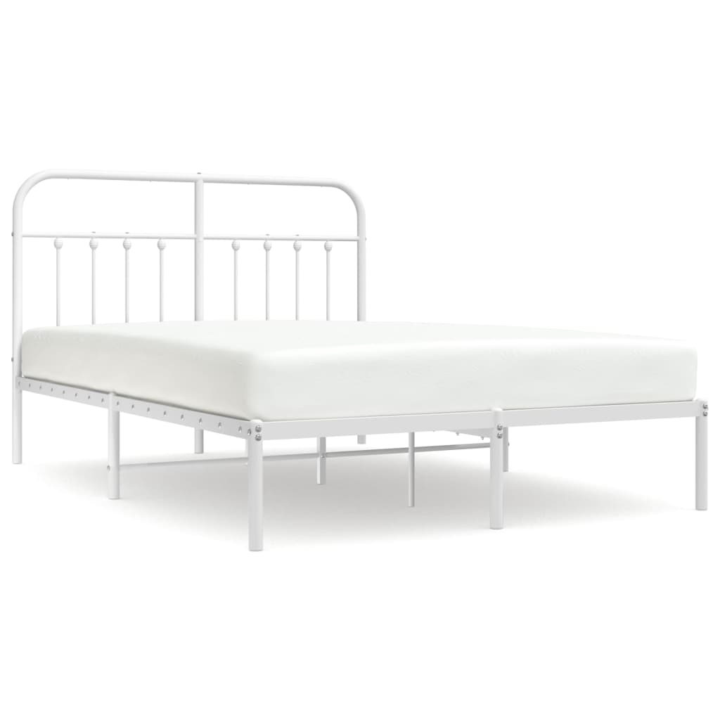 vidaXL Metal Bed Frame without Mattress with Headboard White 140x190cm
