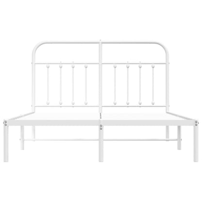 vidaXL Metal Bed Frame without Mattress with Headboard White 140x190cm