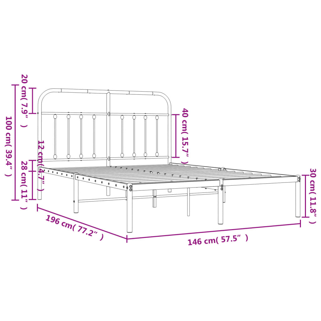 vidaXL Metal Bed Frame without Mattress with Headboard White 140x190cm