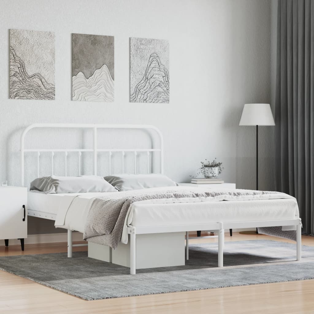 vidaXL Metal Bed Frame without Mattress with Headboard White 140x190cm