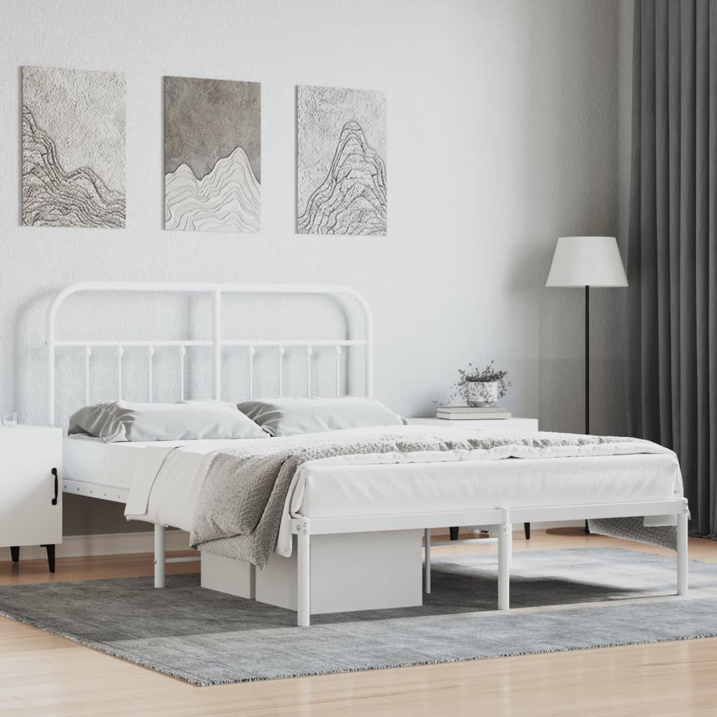 vidaXL Bed Frame | White | Steel | Double Size | Bed Frame | Rectangular