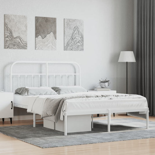 vidaXL Bed Frame | White | Steel | Double Size | Bed Frame | Rectangular