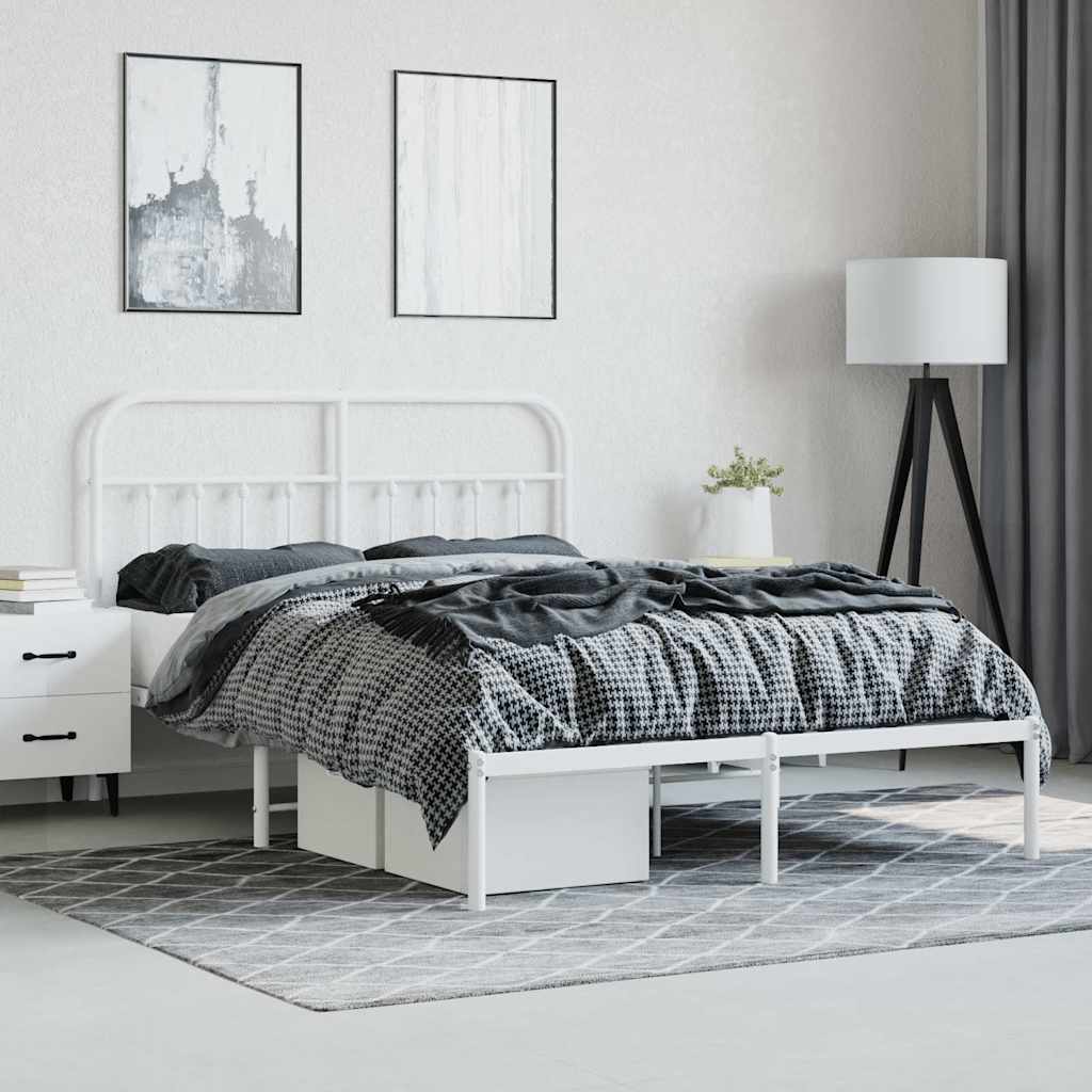 vidaXL Metal Bed Frame without Mattress with Headboard White 150x200cm