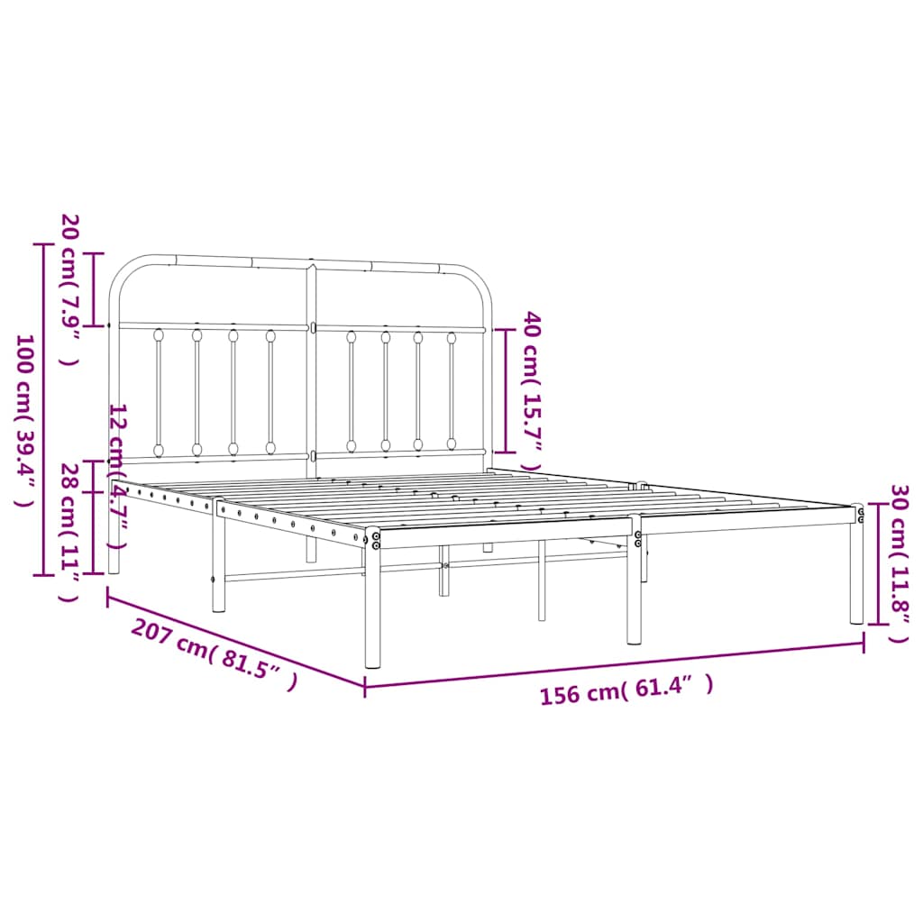 vidaXL Metal Bed Frame without Mattress with Headboard White 150x200cm