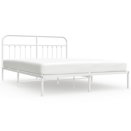 vidaXL Bed Frame | White | Powder-Coated Steel | Double | Bed Frame