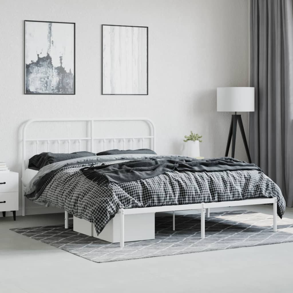 vidaXL Bed Frame | White | Powder-Coated Steel | Double | Bed Frame