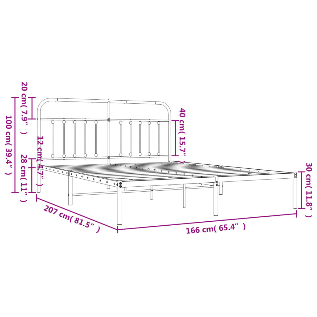 vidaXL Bed Frame | White | Powder-Coated Steel | Double | Bed Frame