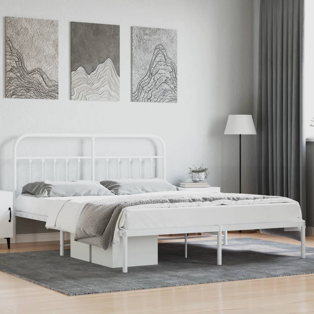 vidaXL Bed Frame | White | Powder-Coated Steel | Double | Bed Frame