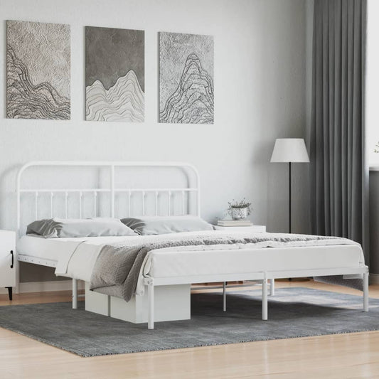 vidaXL Bed Frame | White | Powder-Coated Steel | Double | Bed Frame
