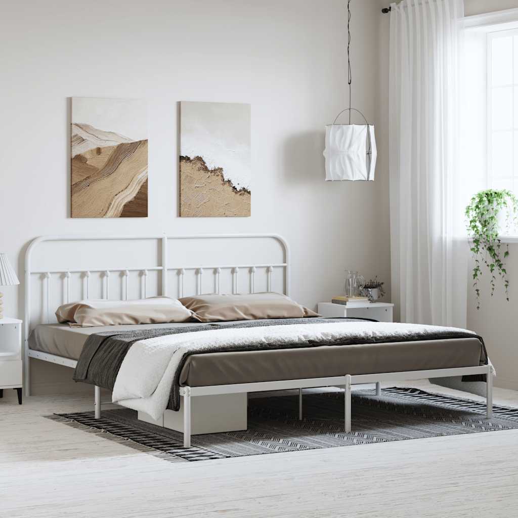 vidaXL Bed Frame | White | Powder-coated steel | Double | Bed Frame