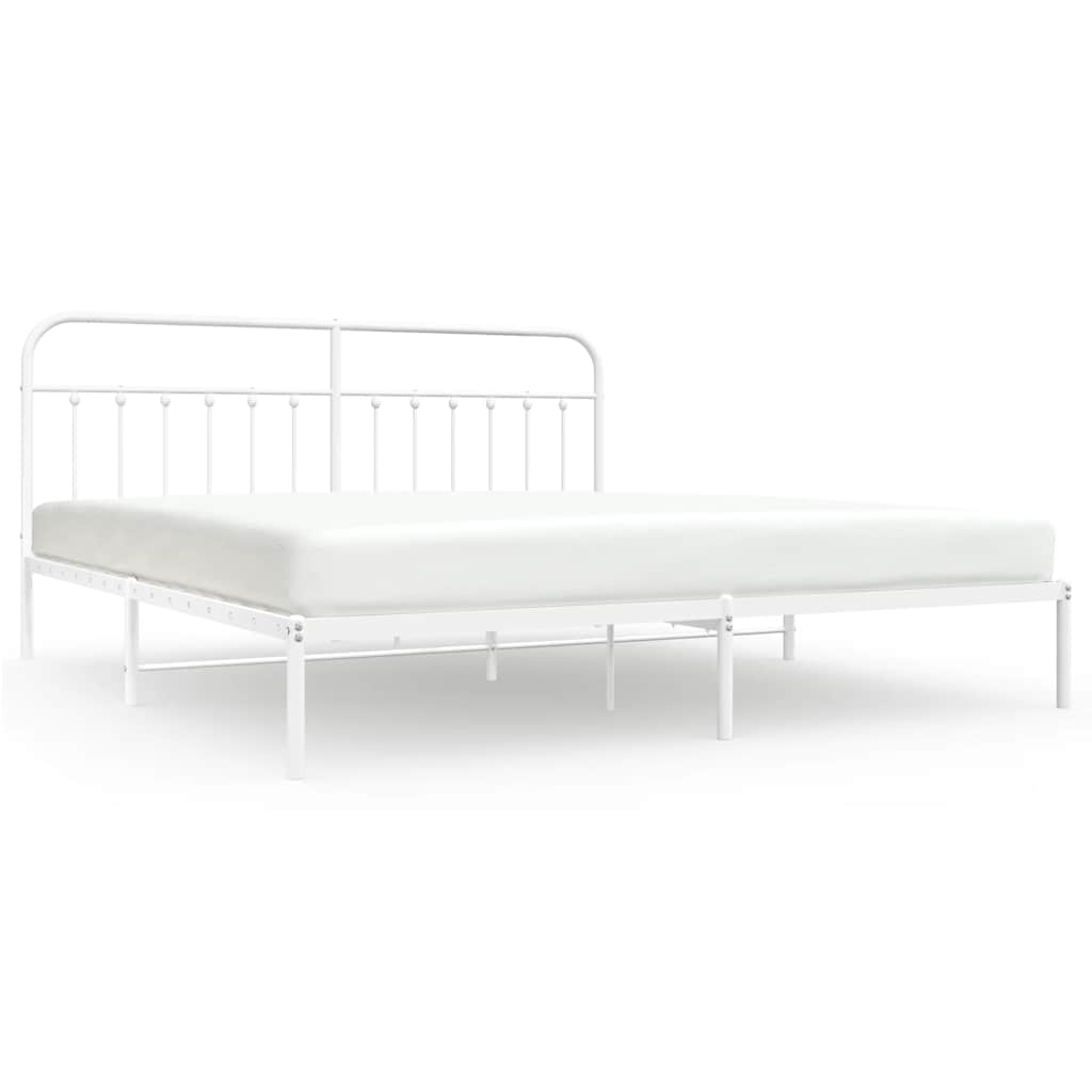 vidaXL Bed Frame | White | Powder-Coated Steel | 193 cm x 203 cm |  Industrial