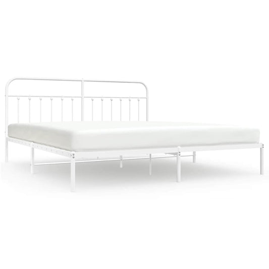 vidaXL Bed Frame | White | Powder-Coated Steel | 193 cm x 203 cm |  Industrial