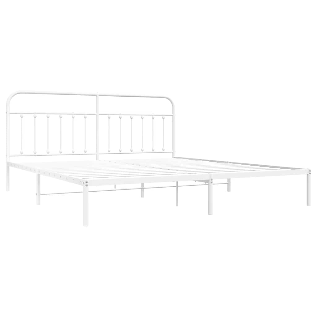 vidaXL Bed Frame | White | Powder-Coated Steel | 193 cm x 203 cm |  Industrial