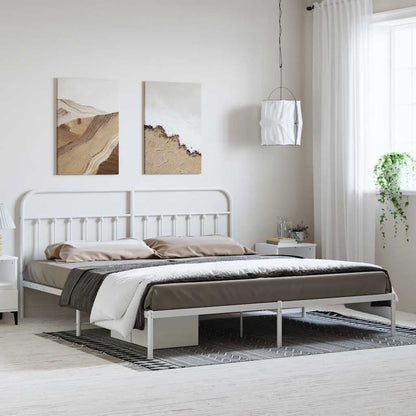 vidaXL Bed Frame | White | Powder-Coated Steel | 193 cm x 203 cm |  Industrial