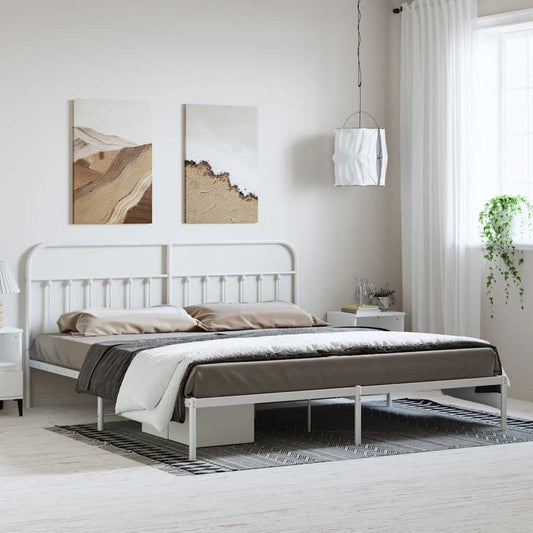 vidaXL Bed Frame | White | Powder-Coated Steel | 193 cm x 203 cm |  Industrial