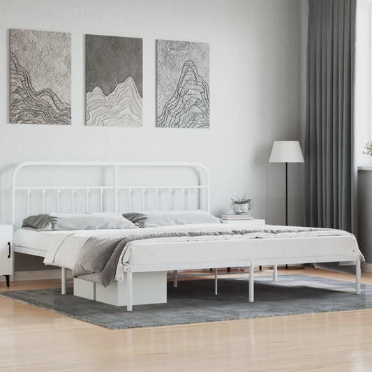 vidaXL Bed Frame | White | Powder-Coated Steel | Double | Bed Frame