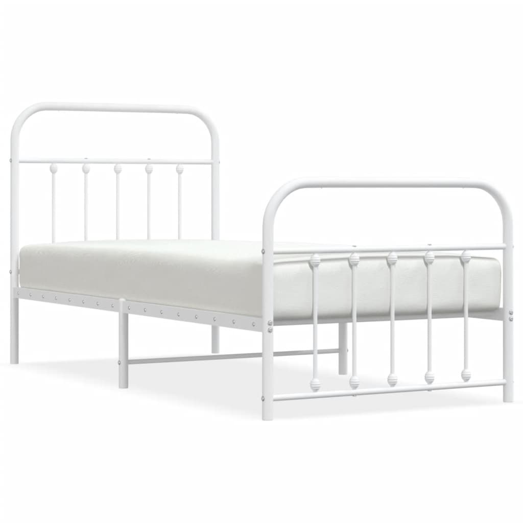 vidaXL Metal Bed Frame without Mattress with Footboard White 90x190cm