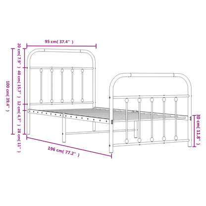 vidaXL Metal Bed Frame without Mattress with Footboard White 90x190cm