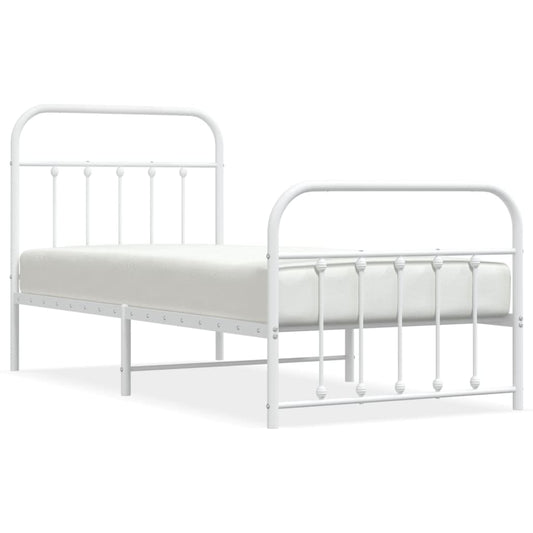vidaXL Bed Frame | White | Powder-Coated Steel | Single | Bed Frame