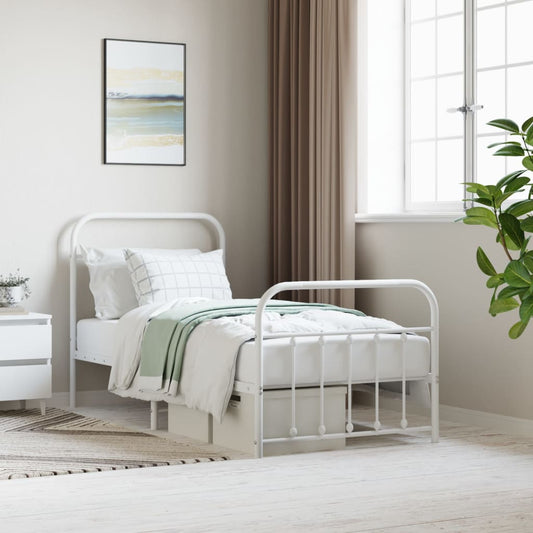 vidaXL Bed Frame | White | Powder-Coated Steel | Single | Bed Frame