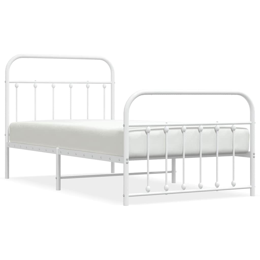 vidaXL Bed Frame | White | Powder-Coated Steel | Single | Bed Frame