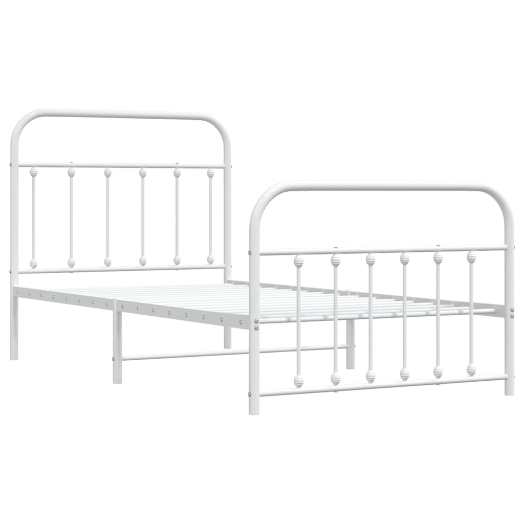 vidaXL Bed Frame | White | Powder-Coated Steel | Single | Bed Frame