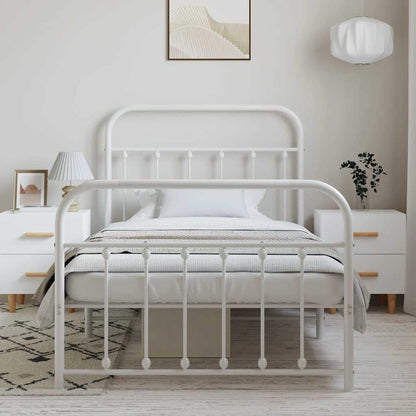 vidaXL Bed Frame | White | Powder-Coated Steel | Single | Bed Frame