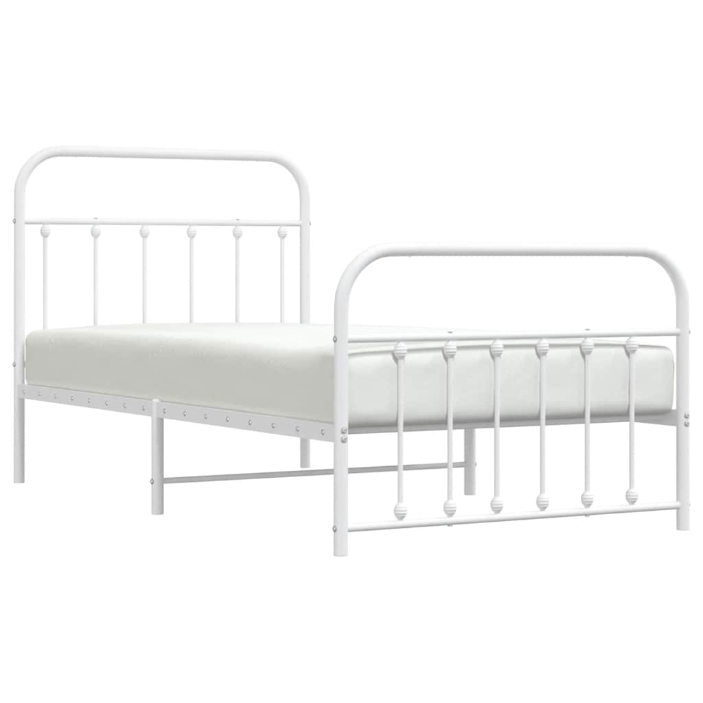 vidaXL Bed Frame | White | Powder-Coated Steel | Single | Bed Frame