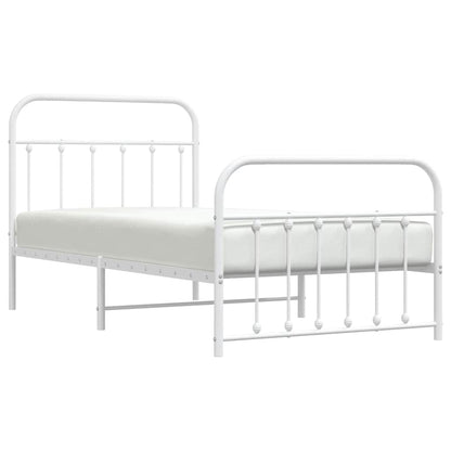 vidaXL Bed Frame | White | Powder-Coated Steel | Single | Bed Frame
