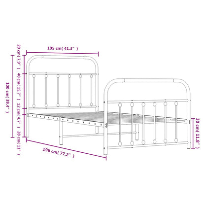 vidaXL Bed Frame | White | Powder-Coated Steel | Single | Bed Frame