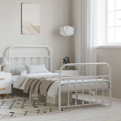 vidaXL Bed Frame | White | Powder-Coated Steel | Single | Bed Frame