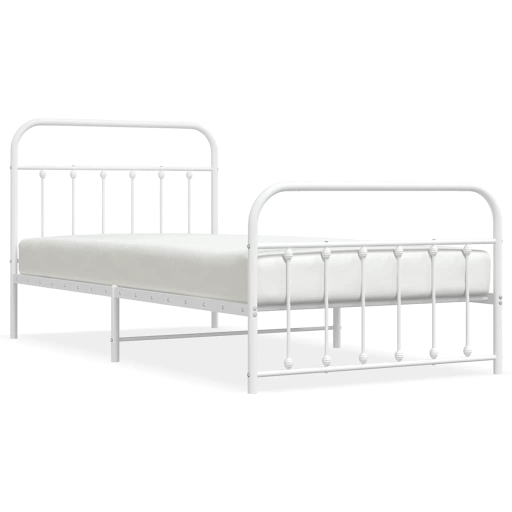 vidaXL Bed Frame | White | Powder-Coated Steel | Single | Bed Frame