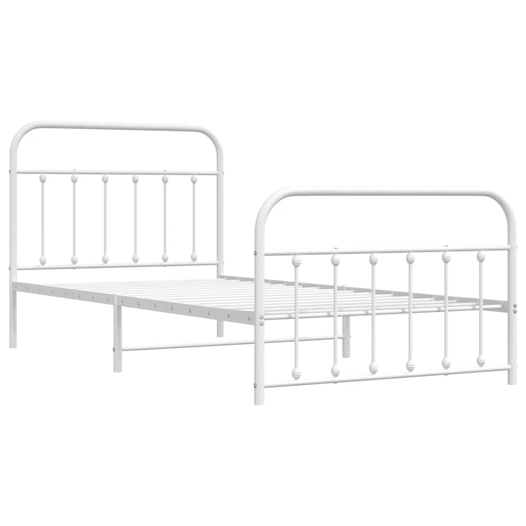 vidaXL Bed Frame | White | Powder-Coated Steel | Single | Bed Frame
