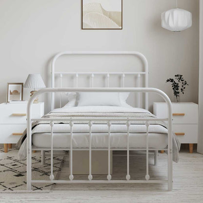 vidaXL Bed Frame | White | Powder-Coated Steel | Single | Bed Frame