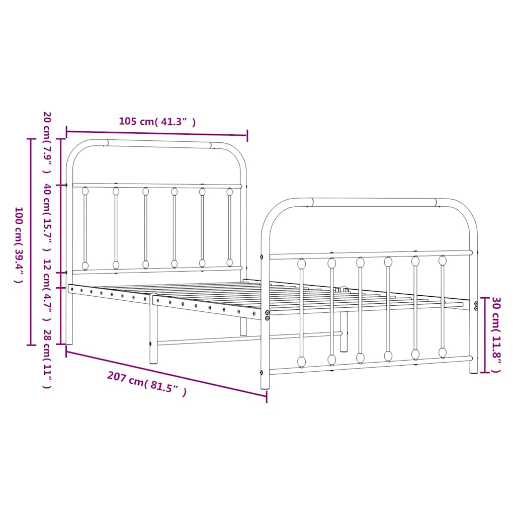 vidaXL Bed Frame | White | Powder-Coated Steel | Single | Bed Frame