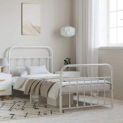 vidaXL Bed Frame | White | Powder-Coated Steel | Single | Bed Frame