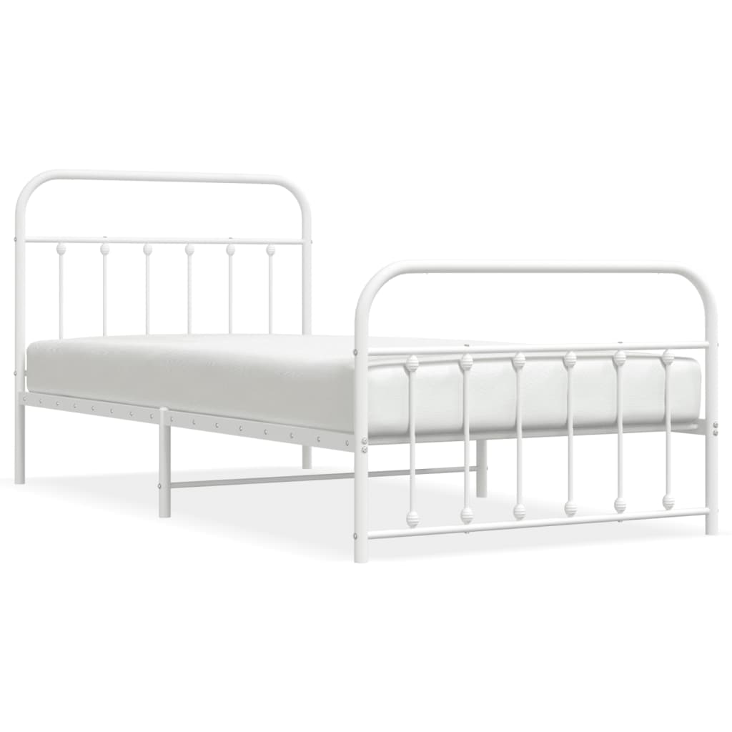 vidaXL Bed Frame | White | Powder-Coated Steel | Single | Bed Frame