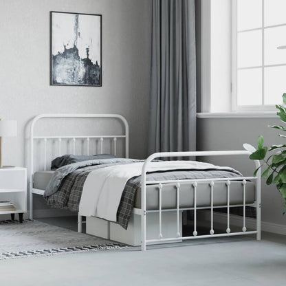 vidaXL Bed Frame | White | Powder-Coated Steel | Single | Bed Frame