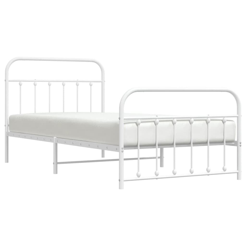 vidaXL Bed Frame | White | Powder-Coated Steel | Single | Bed Frame
