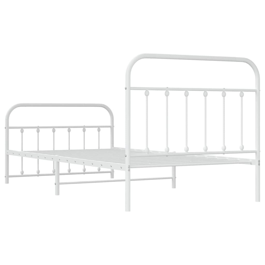vidaXL Bed Frame | White | Powder-Coated Steel | Single | Bed Frame