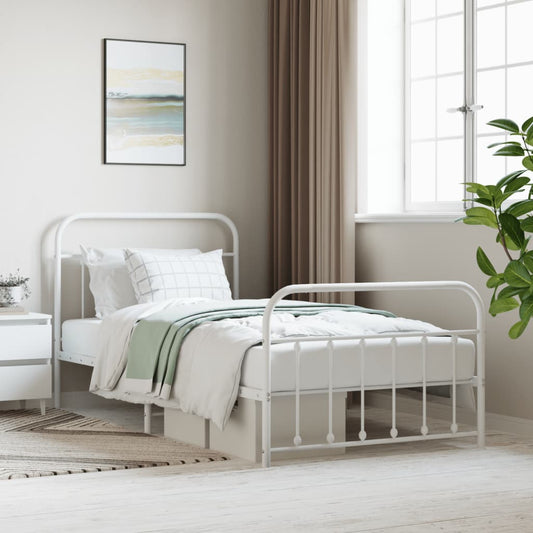 vidaXL Bed Frame | White | Powder-Coated Steel | Single | Bed Frame