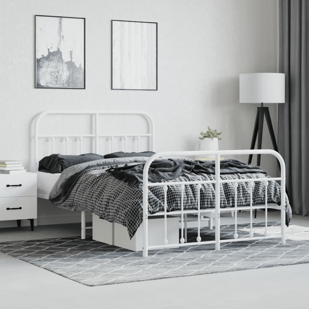 vidaXL Bed Frame | White | Powder-Coated Steel | 120x190 cm | Bed Frame