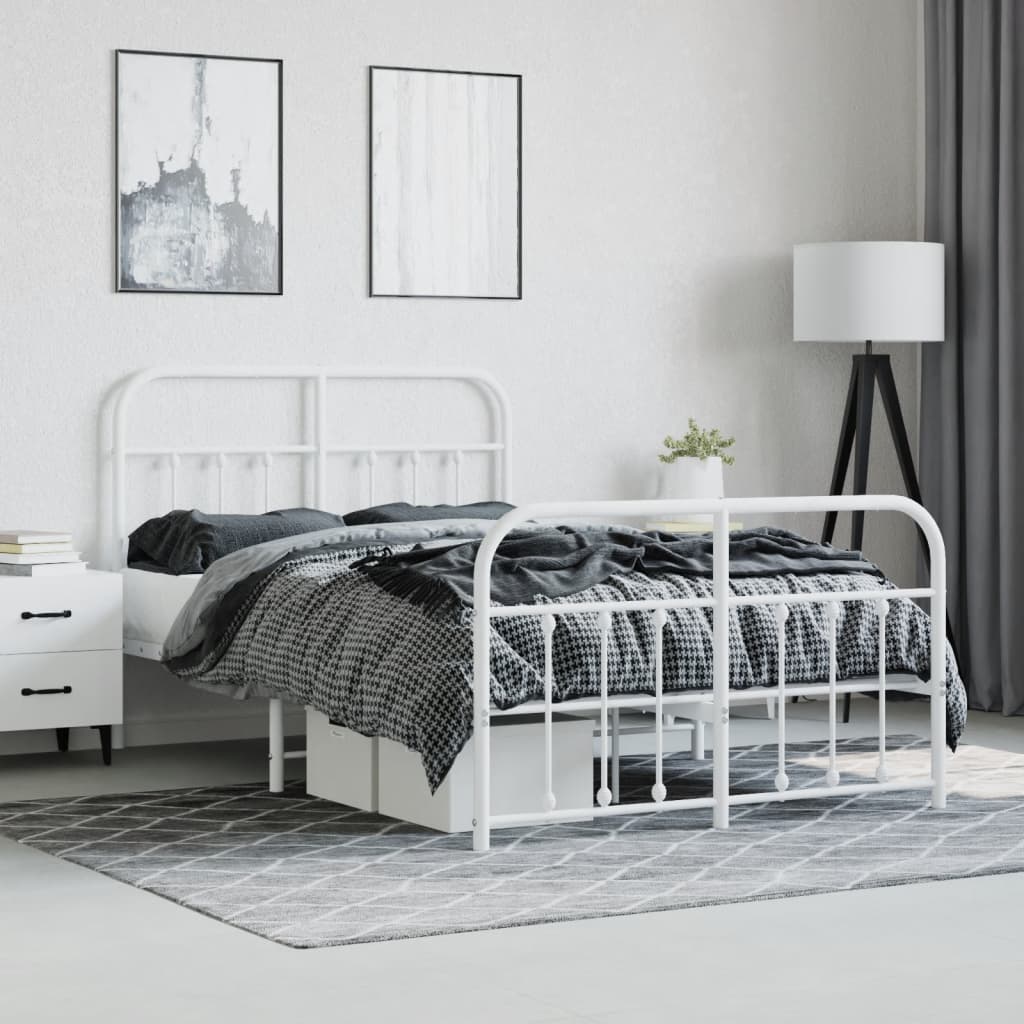 vidaXL Bed Frame | White | Powder-coated steel | Double | Bed Frame