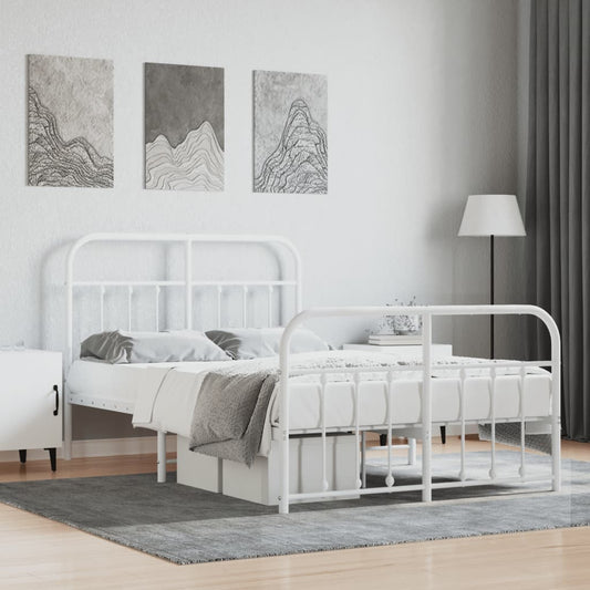 vidaXL Bed Frame | White | Powder-coated steel | Double | Bed Frame