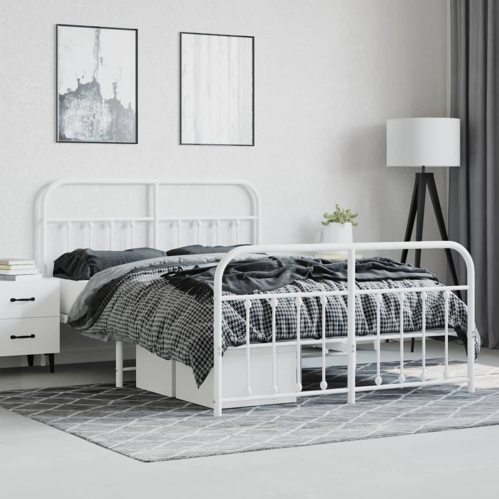 vidaXL Bed Frame | White | Powder-Coated Steel | 140x190 cm | Bed Frame