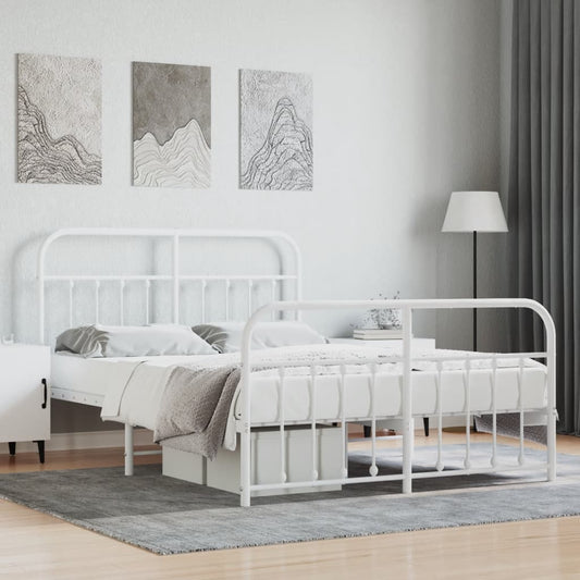 vidaXL Bed Frame | White | Powder-Coated Steel | 140x190 cm | Bed Frame