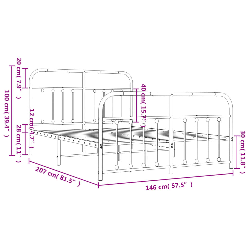 vidaXL Bed Frame | White | Powder-Coated Steel | 140 x 200 cm | Bed Frame