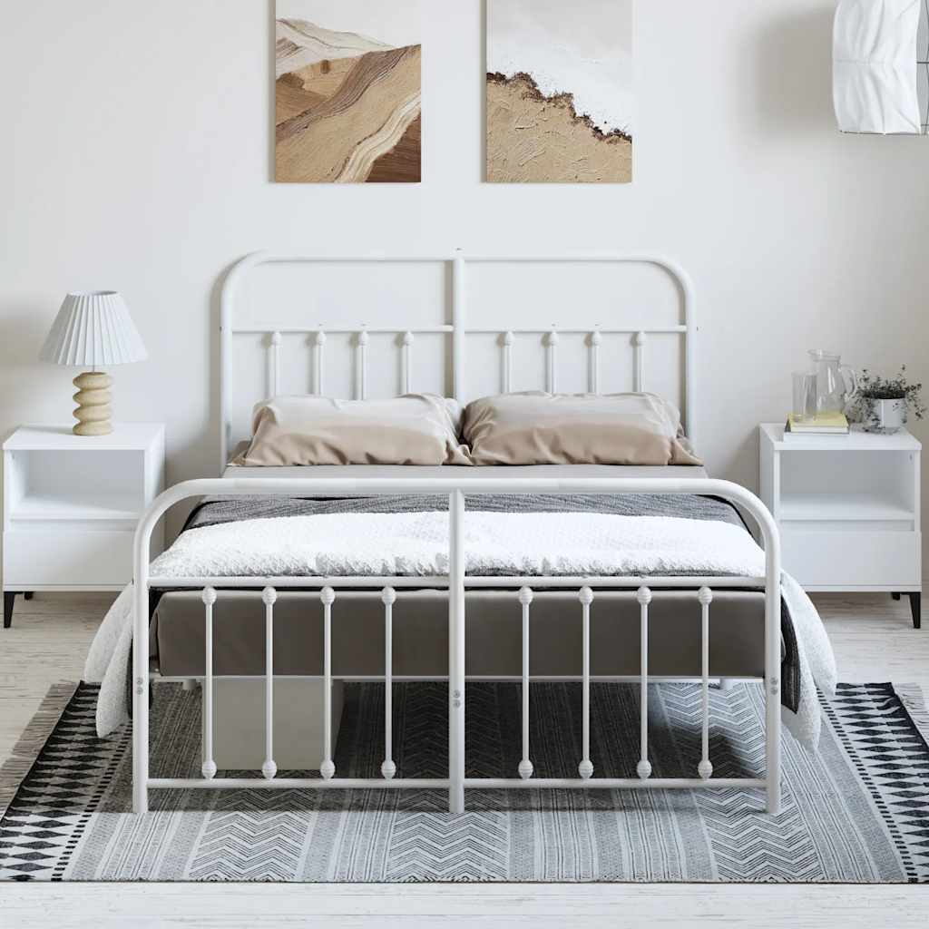 vidaXL Metal Bed Frame without Mattress with Footboard White 150x200cm