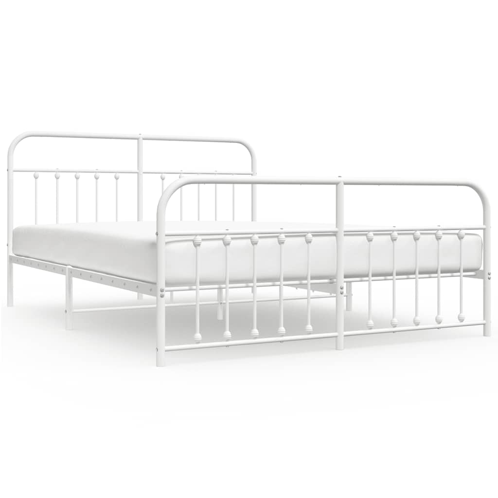 vidaXL Bed Frame | White | Steel | Double | Bed Frame | Rectangular